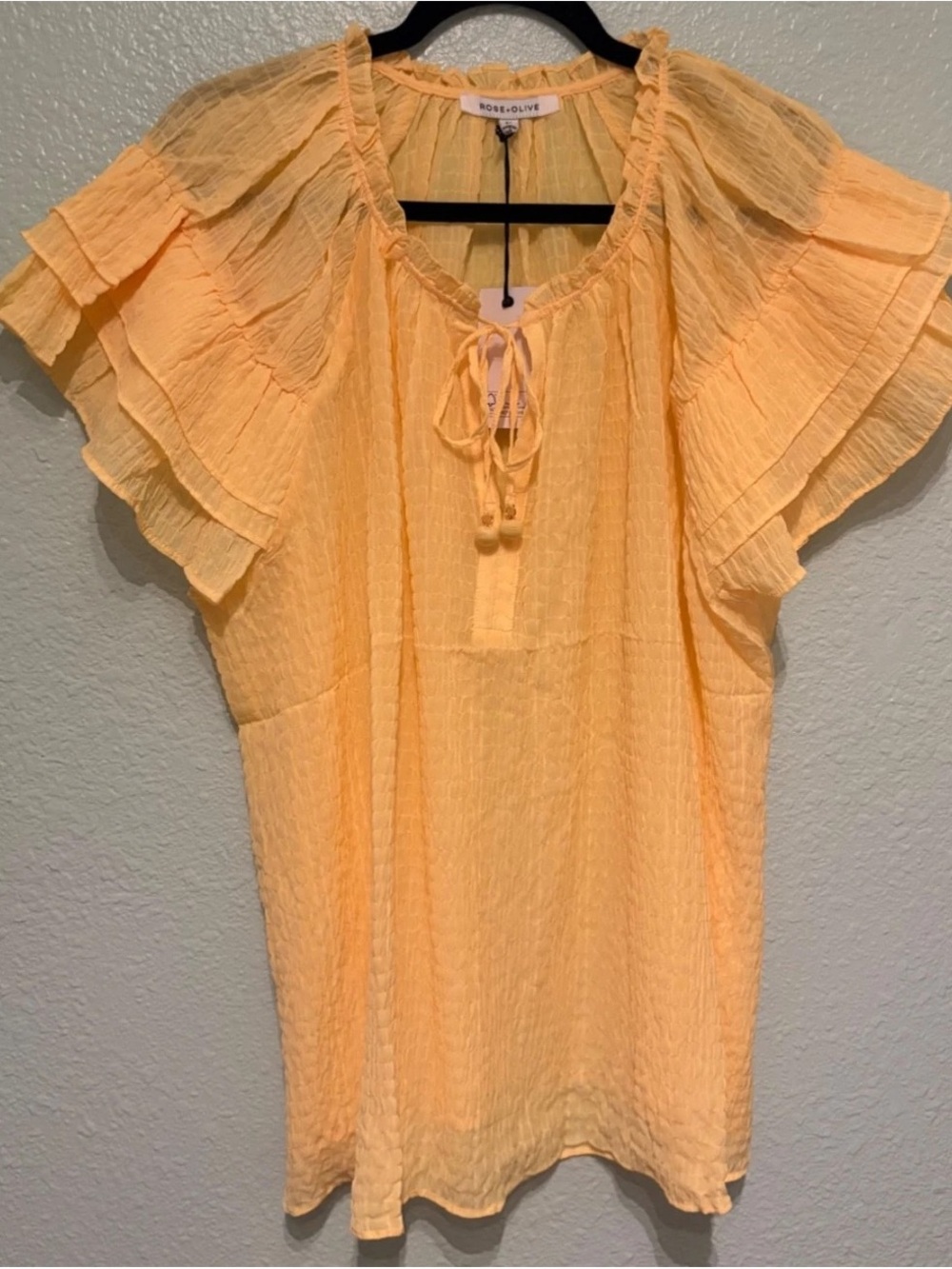 Rose & Olive Yellow Flutter-Sleeve Peasant Top